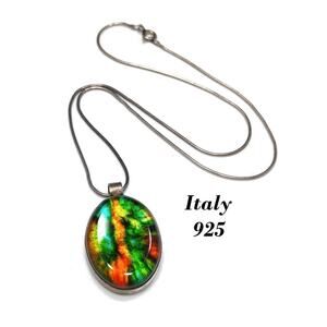 Vintage Italy Art Glass Pendant, Sterling Silver, 1970s Vintage Jewelry